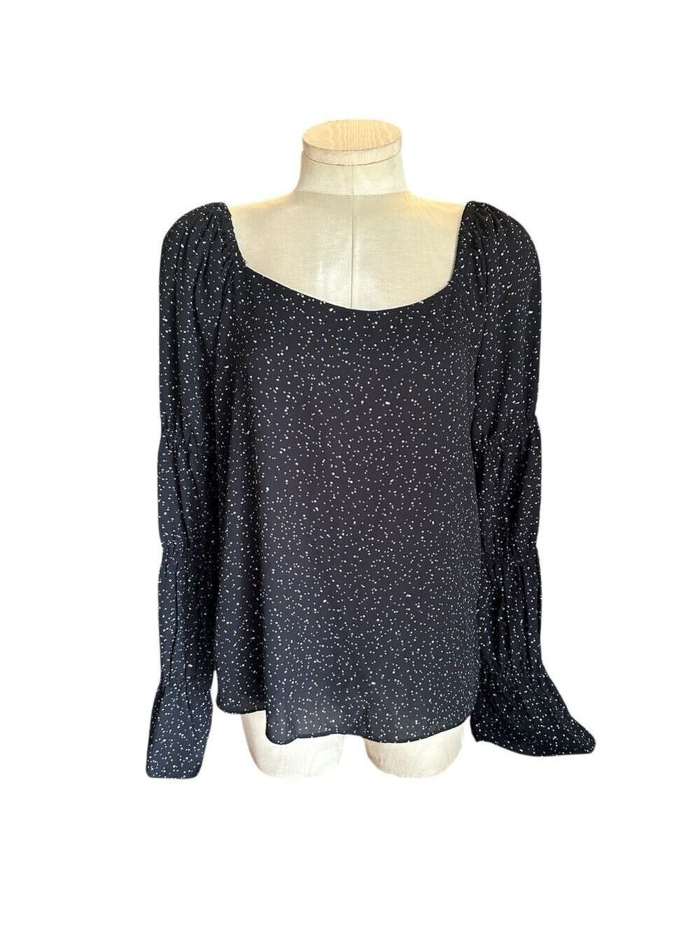 CeCe Women’s Black Long Sleeve Blouse with Blue & White Polka Dot Print – Size L - Picture 3 of 7